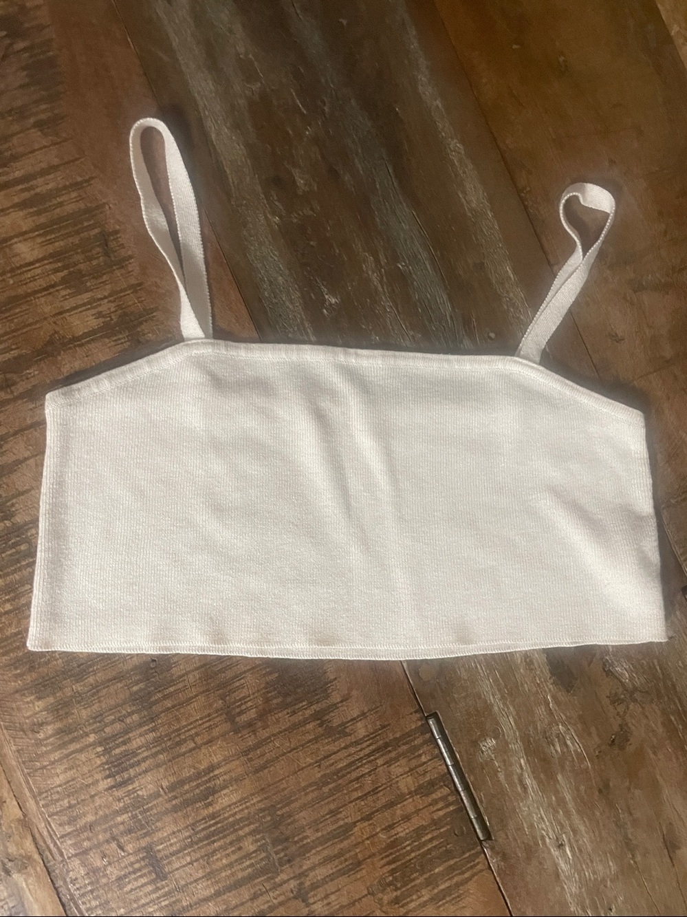 OAK + FORT Cream Ribbed Bandeau Cami with Thin Straps